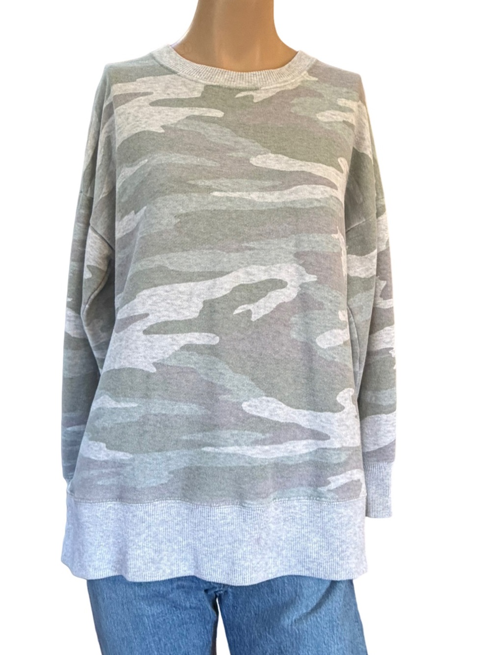 Aerie Oversized Camo Tunic Sweatshirt XS Neutral Side Slit NWOT